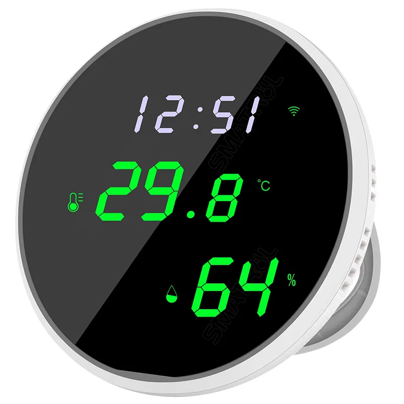 Tuya Wifi LED Digital Display Indoor Alarm Push Hygrometer Mirror Screen Temperature Humidity Sensor