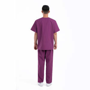 Algodón Poliéster Nuevos Hombres Scrub Set Estilo Tops Hospital Uniforme Médico Conjuntos Cuello en V Color Blanco Sólido Enfermería Scrubs Uniformes - Product Image 3
