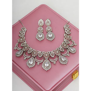 Conjunto de Collar chapado en oro sólido de 24 quilates hecho a mano para mujer circón blanco zarcon transparente para boda fiesta compromiso uso nupcial - Product Image 5