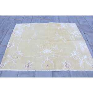 พรมวินเทจขนาด 6x5 ฟุต, พรมตุรกี, พรมลายตารางสีขาวน้ำตาล - Product Image 1