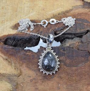 Pendentif noir fait à la main en argent sterling 925 avec pierres précieuses bijoux en forme de poire pendentif de créateur cadeau pour elle - Product Image 4