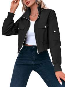 Veste de baseball de créateur avec fermeture à glissière à col montant Manteau d'hiver noir et blanc court - Product Image 2