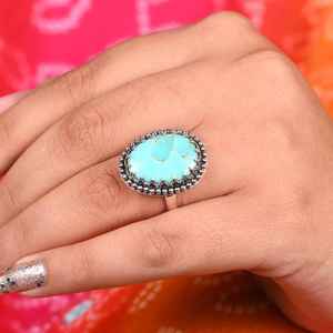 แหวนสัญลักษณ์สีเทอร์ควอยส์ kingman เครื่องประดับวินเทจสไตล์โบฮีเมียนทางตะวันตกเฉียงใต้ทำด้วยมือสำหรับเธอ - Product Image 5