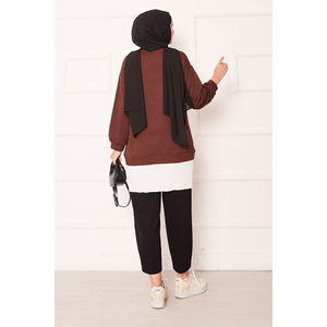 Túnica Holgada de Algodón Tejido con Estampado Floral y Dobladillo Plisado para Mujer, Talla XL, Ideal para la Oficina en Otoño - Product Image 6