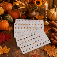 Set Mahjong Amerika 160 Pcs Tema Thanksgiving Ubin Motif Kalkun, Acorn, Cabai, Mutiara Putih dengan Rak