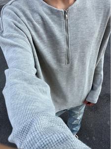 Sudadera con Cierre de Cremallera para Hombre, Color Sólido, Estilo Holgado, Manga Larga, Cuello Redondo, Versátil e Informal - Product Image 5