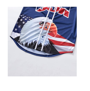 Chemise Drapeau Américain Maillot de Baseball USA pour Hommes Chemise USA Hommes Manches Courtes Bouton Maillot 100% Polyester - Product Image 5