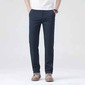 Pantalon homme décontracté coupe cintrée léger écologique et respirant 100% coton devant plat taille moyenne motif droit uni - Product Image 6