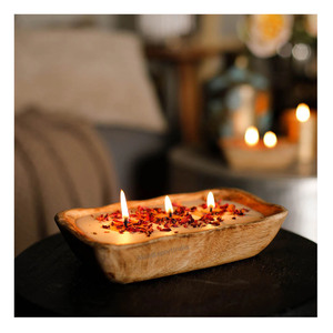 Dernier bol de pâte à bougie en bois de manguier au design moderne bol de bougie de soja sculpté à la main centre de table décoration mariage maison - Product Image 2