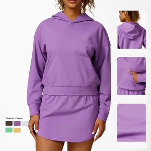 Date personnalisé polaire sweat à capuche coupe ample athlétique entraînement hauts pullover poche tenues décontractées motif solide courte longueur - Product Image 2