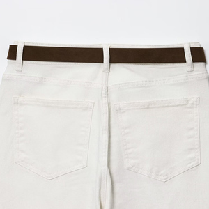 Cinturón de mezclilla recto de cintura alta Simple lavado tejido sólido blanco Casual verano a prueba de viento transpirable para moda - Product Image 4