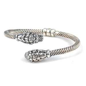 Bracelet manchette torsadé en argent sterling 925 en forme de tête de lion pour homme, accessoire de mode avec garantie de 70 ans - Product Image 1