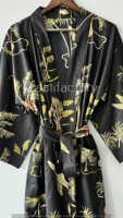 Luxe Boho Floral Kimono Robe À La Main 100% Coton Robe De Chambre Peignoir Léger pour Resort et Usage Domestique