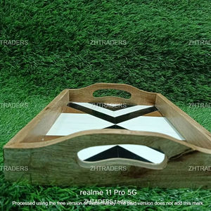 Bandeja de servicio Rectangular con incrustaciones de resina y hueso de lujo Bandeja de madera hecha a mano artesanal para postres, café, té y decoración del hogar - Product Image 1