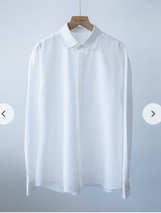 Chemise habillée en popeline de coton blanc pour homme, col rabattu, manches longues, couleur unie, infroissable, style décontracté chic, idéale pour le printemps - Product Image 2