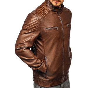 Veste en cuir sur toile au design personnalisé avec col montant, style streetwear vintage, cuir véritable de haute qualité, veste d'hiver pour homme - Product Image 2