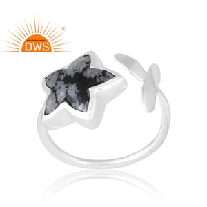 Latest Selling 925 Sterling Silver Natural Snowflake <b>Obsidian</b> Gemstone Ring Custom <b>Jewelry</b> For Women Gift For Her - Product Image 1