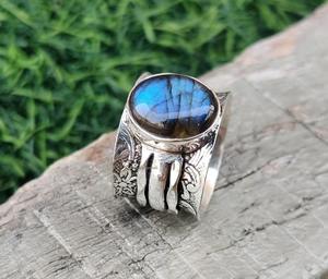 925 solide pierre cadeau de mariage meilleure qualité bijoux bague de promesse 925 en argent Sterling à la main pierres précieuses Labradorite Spinner anneau - Product Image 2
