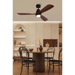 Lámpara Ventilador Moderna de 3 Aspas de Madera Sólida con Motores AC y DC, Fuente de Luz LED y Control Remoto para Hogar, Comedor, Sala de Estar y Habitaciones Infantiles - Product Image 3