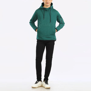 Sudadera Deportiva de Algodón Francés con Capucha Verde para Hombre, Corte Ajustado, Diseño con Bolsillos Estampados, Ropa de Invierno - Product Image 3