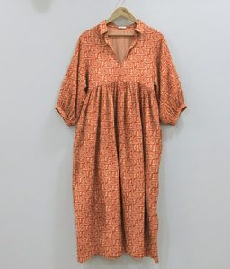 Vestido Midi Formal con Estampado Floral Étnico Hecho a Mano para Mujer |   Vestido Sencillo Transpirable 100% Algodón Ecológico al por Mayor - Product Image 4