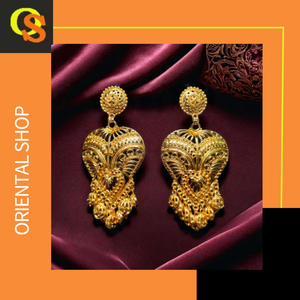 Ensemble de boucles d'oreilles haut de gamme avec des boucles d'oreilles de style Jhumka plaquées or 22 carats de conception traditionnelle Bijoux pour femmes portés par les exportateurs - Product Image 3