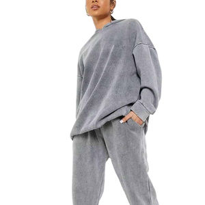 Ensemble survêtement personnalisé 400 Gsm avec broderie délavée à l'acide, pantalon baggy et sweat-shirt, survêtement évasé pour femmes - Product Image 2