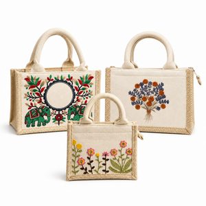 Mini Embroidered <b>Hamper</b> Bag Sample Kit 3 Designs Cotton Fabric <b>Gift</b> Packaging - Product Image 1