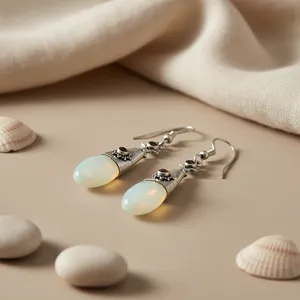 Boucles d'oreilles pendantes vintage en argent 925 avec opale et grenat serti clos, bijoux goutte d'eau pour femme, à porter au quotidien - Product Image 3