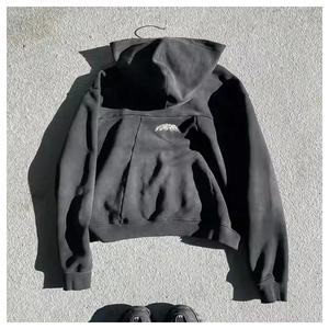 Ensemble de survêtement en molleton de coton épais 500 GSM, broderie tricotée, patch déchiré, grande capuche zippée, ensemble de survêtement assorti, streetwear, 100% coton, automne - Product Image 6