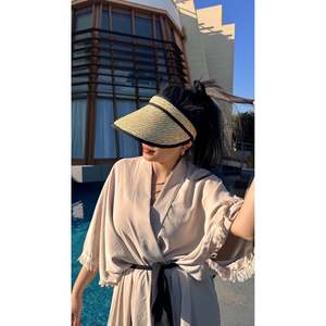 Chapeau Visière en Paille Beige Original avec Protection Solaire pour la Plage et l'Usage Quotidien HSR2106 - beige2106 - Product Image 3