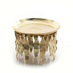 Platos para Servir Chocolate Chapados en Oro de Aluminio, Hechos a Mano, Diseño de Hojas Redondas, Soportes para Pasteles y Postres para Regalos de Ramadán - Product Image 1