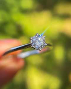 6.5mm Round Cut <b>Moissanite</b> Solitaire Engagement <b>Ring</b> in Six Prong Setting | Classic Bridal Wedding Fine Jewelry - Product Image 5