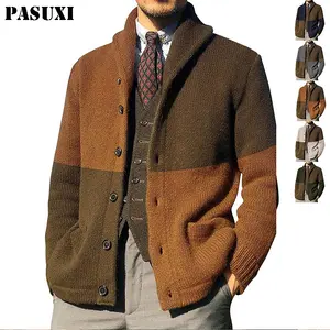 PASUXI 2023 New Sweater Cardigan Color Matching Button Long Sleeve Knitted Jacket Sweater Cardigan Men