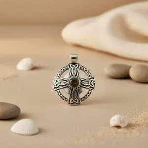 Colgante de Cruz Celta de Plata 925 con Gema Verde, Regalo Religioso, Chapado en Rodio, Patrón de Jesús, Chapado en Oro Rosa, Dijes - Product Image 3