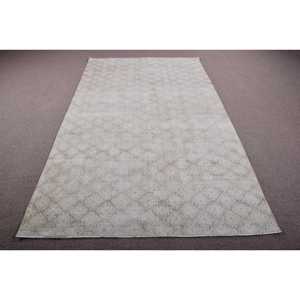 Tapis vintage, tapis turc 5,3x9 pieds, tapis en laine Ikat blanc et gris - Product Image 1