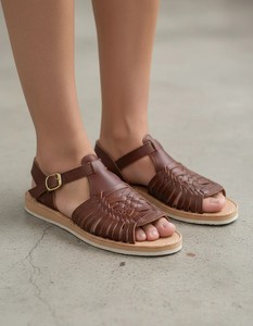 Sandalias Planas de Cuero Genuino Tejido Marrón, Ligeras, Transpirables, con Hebilla y Correa, Estilo Casual de Verano - Product Image 6