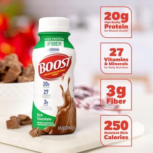 BOOST High <b>Protein</b> with Fiber Ready to Drink Complete Nutritional Drink, Rich Chocolate, 8 fl oz Bottle, 24 Pack - Product Image 6