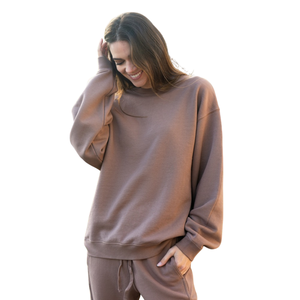 Sudadera Extra Grande de Felpa Francesa Marrón para Mujer, 100% Algodón Orgánico de Lujo, Preencogido, Certificado GOTS, Ajuste Holgado y Suave de Primera Calidad - Product Image 5