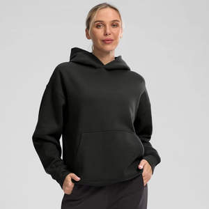 Sweat à capuche en polaire noir pour femme, doux et chaud, à manches longues, avec poche kangourou sur le devant, option de logo personnalisé, respirant, confortable, décontracté - Product Image 1