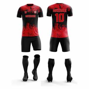 Tenues d'équipe de football personnalisées, manches courtes, impression par sublimation, ensembles d'uniformes de football, tissu 100% polyester, grandes tailles - Product Image 1