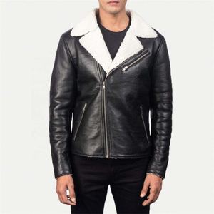 Chaqueta de invierno de cuero de oveja Urban Explorer para hombre con cuello de felpa con cremallera suave y comodidad Premium para exteriores - Product Image 2
