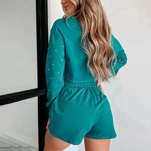 New Arrivals Custom Logo Rhinestone <b>Short</b> Set Women <b>Zip</b> up Hooded Crop Top Hoodie Sweatshirt Sweat <b>Shorts</b> Set - Product Image 5