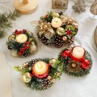 Guirlande de Noël pour bougie, ornement de table, pomme de pin artificielle, baie, or, vert, décoration intérieure