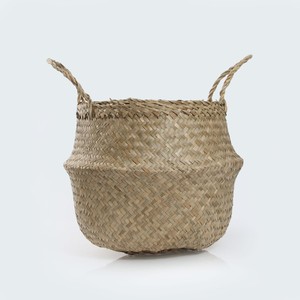 Automne moutarde blanc, rouge naturel ventre panier jonc de mer avec poignées à la main décor à la maison panier de rangement - Product Image 2