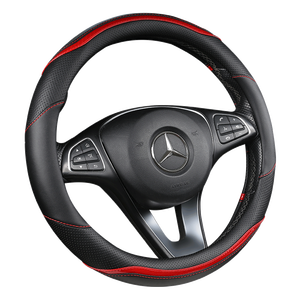 غطاء عجلة قيادة السيارة الكلاسيكي بتصميم عالمي قابل للتخصيص مقاس 38 سم من الجلد الصناعي وألياف الكربون بشكل دائري وحرف D - Product Image 1