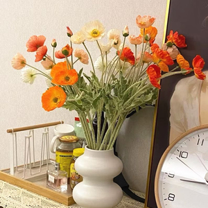 ดอกป๊อปปี้ปลอม5หัว | ดอกไม้ประดิษฐ์คุณภาพสูง | ดอกไม้ประดิษฐ์แบบ DIY | ของตกแต่งงานแต่งงาน/บ้าน | ของขวัญหลากสี - Product Image 1