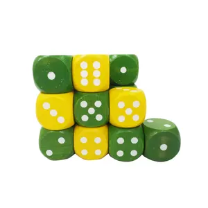 25毫米白点黄绿色圆角木制骰子