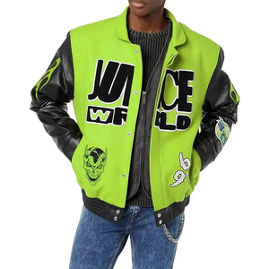 Veste universitaire en laine pour homme, col montant, broderies personnalisées, manches en cuir véritable, tissu long disponible pour la vente en gros - Product Image 5