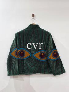 Manteau Bohème en Velours Vert avec Yeux Brodés, Col Mandarin, Manches Trois-Quarts, Vêtement d'Automne pour Adultes - Product Image 2